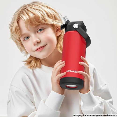 Kids Water Bottle with Straw,18 oz Boys Insulated Cups with Stainless Steel Leak Proof for School Boys Girls,Sport&Travel（Red） - color: B15.Red