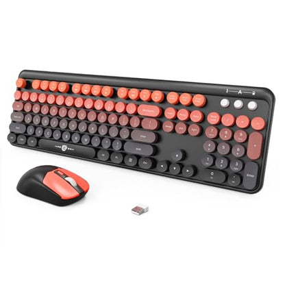 Wireless Keyboard and Mouse Combo, 2.4GHz Colorful Cute Round Keycaps Keyboard for Office Computer PC Desktops Laptop (2050-Red Black) - color: 2050-Red Black