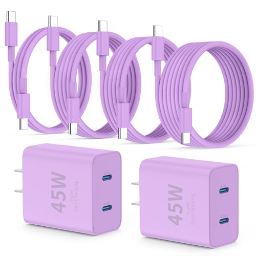 QZIIW Super Fast Samsung Charger Type C,45W Dual Port USB C Fast Charger Block [2-Pack] & Extra Long 60W 3/6/6/10FT USB C Cable - PD Quick Charging 3.0 for Samsung Galaxy S25 Ultra/S24+/S23 iPhone 16 - color: Purple, size: 3FT+6FT+6FT+10FT