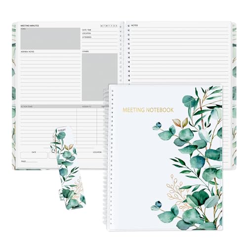 SUNEE Half Meeting Half Note - 8.5"x11" Professional Notebooks for Work - 160 Pages, A4 Size Project Planner, Spiral Meeting Agenda/Minutes Organizer for Women Men, Note Taking, Office & Business - color: Leaf, size: A4 8.5"x11"
