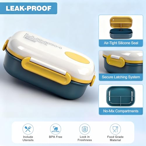 All-in-one lunch box for school kids, teens, students & girls. (Yellow) | Includes insulated bag, utensils & sauce cup. BPA-free, microwave & dishwasher safe. Great for school, work & travel. - color: Yellow