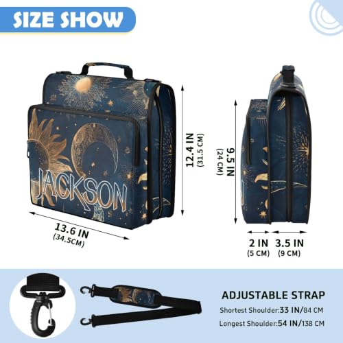 Custom Binder Bag Personalized Retro Moon and Sun 3 Ring Zipper Binder Bag with Laptop Pockets and Shoulder Strap Tote Binders Organizer Case for School Office - color: Custom Moon and Sun