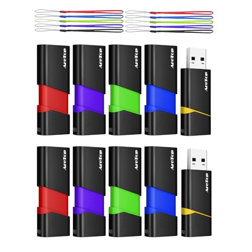 32GB USB Flash Drive 10 Pack, AreTop FAT32 USB 2.0 Thumb Drives | Slide Retractable USB Drives 32GB 10 Pack Memory Sticks for Data Storage (Mixed Color:Yellow,Red,Blue,Green,Purple) - size: 32GB, style: 10