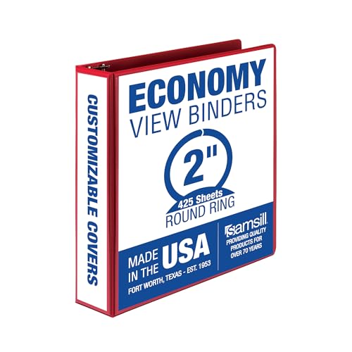 Samsill 2 Inch 3 Ring Binder, Economy Round Ring, Clear View Cover, 425 Sheet Capacity - for School, Home, Office - Ruby Red - color: Red, size: 1-Pack, style: 2-Inch