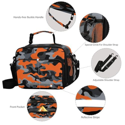 Orange Camouflage Kids Lunch Box Insulated Lunch Bags Cooler Tote Bag with Removable Shoulder Strap for Boy Girl Student 20849247 - color: Orange Camouflage