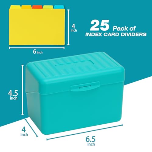 H4D Index Card Holder 4x6 Inches with 25 Plastic Dividers, Teal - color: Teal, size: 4x6 inch