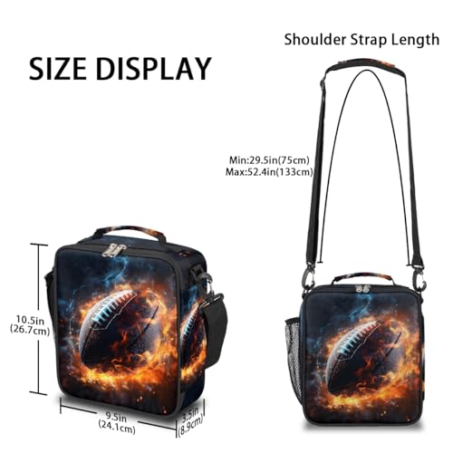 Fire Football Boys Lunch Box for School Insulated Kids Lunch Box Reusable Leakproof Lunch Bag Thermal Cooler Tote Picnic Lunchbox with Adjustable Shoulder Strap Back to School Gifts for Teens Boys - color: American Football