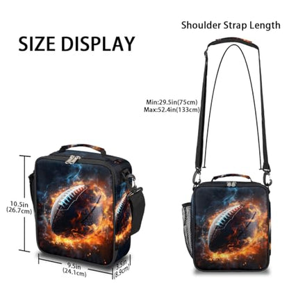 Fire Football Boys Lunch Box for School Insulated Kids Lunch Box Reusable Leakproof Lunch Bag Thermal Cooler Tote Picnic Lunchbox with Adjustable Shoulder Strap Back to School Gifts for Teens Boys - color: American Football