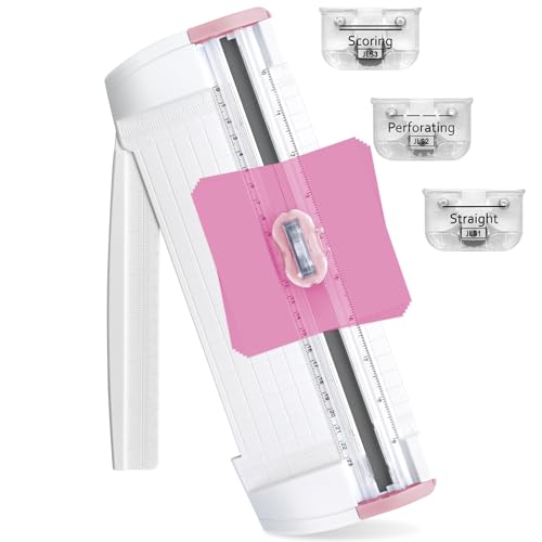 3-in-1 Paper Trimmer with Straight, Scoring & Perforating Blades, 9" A5 Cutter for Crafting, Scrapbooking, Cardstock, Labels & Home Office Use – Compact & Portable (Pink) - color: Pink