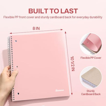 SUNEE Spiral Notebook, 1-Subject, Graph Ruled Paper, 8" x 10-1/2", 100 Sheets per Notebook, 3-Hole Punched Paper, Water Resistant Cover, Spiral Grid Notebooks for Work, Home, School, Writing, Pink - color: Pink