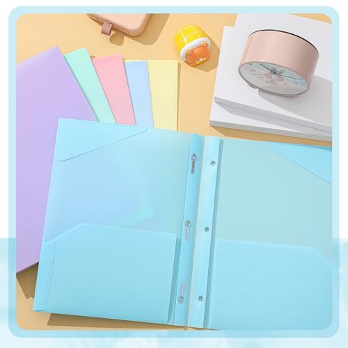 Yeaqee 12 Pcs Pastel Folders with Pockets and Prongs Plastic Folder 2 Pockets 3 Prongs with Card Slot for Office, School for Students, Teachers, Office Workers - color: Pastel
