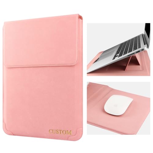 Custom Name Initials Protective Laptop Sleeve for 13-inch MacBook Air M4/A3240 2025, M3/A3113, M2/A2681 M1/A2337 A2179 A1932 for MacBook Pro M2/A2686 M1/A2338 Waterproof Leather Bag Case Cover, Pink - color: Pink, size: 13-13.3 inch