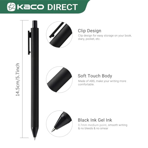 Kaco PURE Gel Pens Black Ink 0.7 mm Medium Point, 10 Pieces Set, Original Design, Quick Drying Aesthetic Note Taking Pens Office Supplies Cute Stationery (10 Black) - color: 0.7mm 10 PCS Black