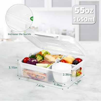 Meal Prep Containers Reusable, Snackle Box Container Bento Box Adult, Bento Lunch Box with 2 Removable Trays, and Salad Dressing Container, 55.75 oz/1.65L Size (white/55.75 oz) - color: white/55.75 oz
