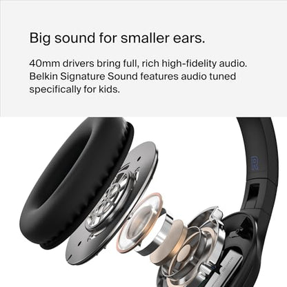 Belkin SoundForm Inspire Wireless Over-Ear Headset for Kids, Online Learning & Travel w/Built-in Microphone, 85dB Safe Volume Limit, 35H Battery - Compatible w/iPhone, iPad, Galaxy & More - Black - color: Black, style: Wireless