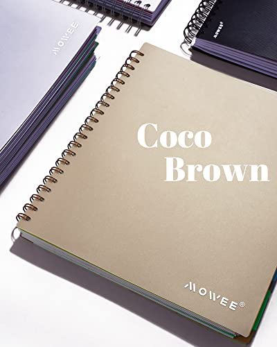 Spiral Notebook - 5 Subject Notebook, Brown and Red College Ruled Notebook 3-Hole Punched With Dividers, Storage Pockets