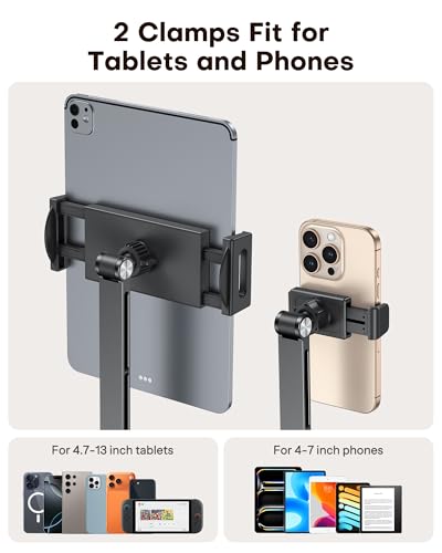 OMOTON GH03 Tablet Holder with 2 ABS Clamps, Aluminum Long Arm Mount, Black | C-Clamp Base with 360°Rotation Fits Desk, Bed, Side Cabinet, Kitchen, Adjustable Tablet Stand for 4-13" iPad Pro/iPhone - color: Black