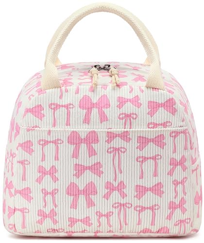Bluboon Lunch Bag for Women Men Cute Corduroy Lunch Tote Bags Reusable Insulated Lunch Box Large Capacity Reusable Insulated Cooler for Work Picnic or Travel - color: Corduroy PInk flower-217, size: Medium (10L)