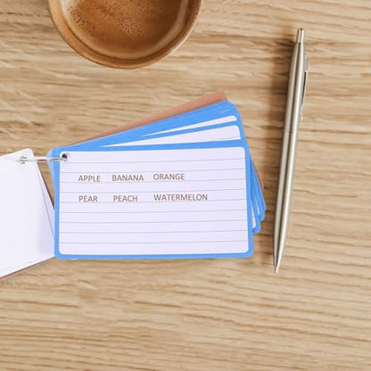 OSALADI Lined Flash Cards with Ring 60 Colored Ruled Index Cards Per Book Thickened Blank Note Supply for Office Study 2pcs Total 120 Sheets