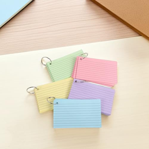 10 Books of 3x5 Colored Blank Index Cards with Ring Binder, Double-sided Ruled Flash Cards Resisting Ink Bleedthrough, 50 Sheets Per Book, for Study Sessions and Office Use