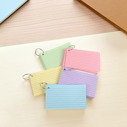 10 Books of 3x5 Colored Blank Index Cards with Ring Binder, Double-sided Ruled Flash Cards Resisting Ink Bleedthrough, 50 Sheets Per Book, for Study Sessions and Office Use