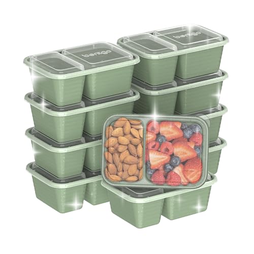 Bentgo Prep - 2-Compartment Snack Containers with Lids - Reusable, Microwaveable, Durable, PFAS & BPA-Free, Freezer, & Dishwasher-Safe Meal Prep Food Storage - 10 Trays & 10 Lids (Basil Glitter) - color: Basil Glitter