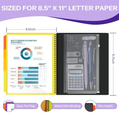 Binditek 1 Pack 24 Pocket Poly Project Organizer with 12 Dividers, Heavyduty Folder with Customizable Front Cover, Metal Wire Binding Spine, Extra Zipper Pouch, Letter Size, Office Supplies - color: 24 Pockets, style: 1 Pack