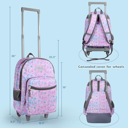 Tilami Rolling Backpack for Kids 18 Inch Double Handle Wheeled Bookbag for Boys & Girls for School & Travel,Pink shell - color: Pink Shell