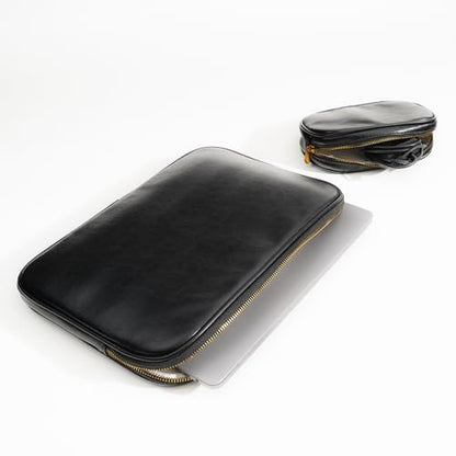 PU Leather Padded Laptop Sleeve 15.3Inch Compatible with MacBook Air 15 A3114 M3 A2941 M2, MacBook Pro 15 Laptop Bag with Charger Pouch Color Black - color: Black, size: MacBook Air/Pro 15"