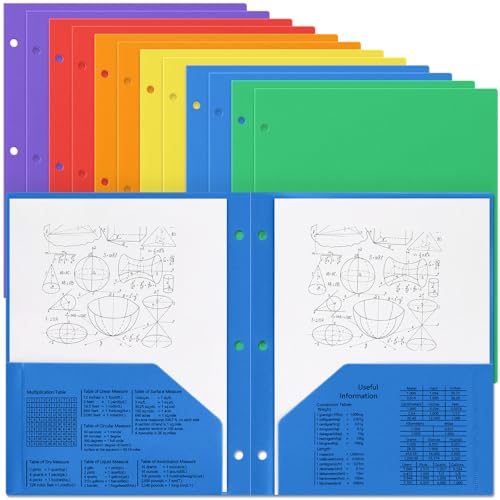 Yeaqee 12 Pcs Plastic Folders with Pockets Bulk 3 Hole Punched 2 Pocket File Folders for 3 Ring Binder Divider Folder for Notebooks, Durable Poly for Office Home (Stylish Color) - color: Stylish Color