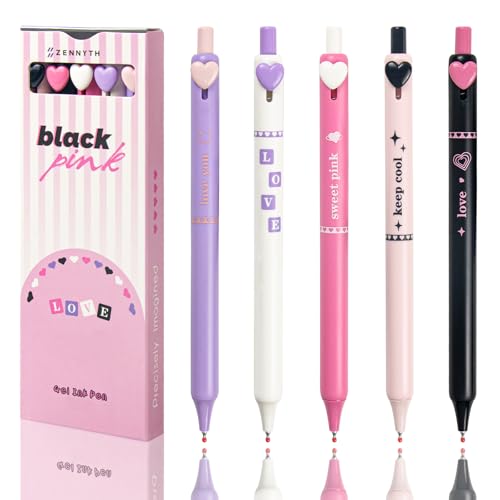 5 Pcs Colorful Gel Pens,0.5mm Fine Point for Journaling Note Taking Writing, Quick Dry Black Ink Pens for Office School Supplies Gifts for Women Teacher Students (Pink heart) - color: Pink heart