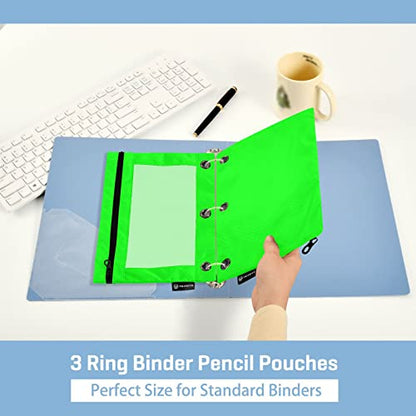 Binder Pouches,Green Pencil Pouch for 3 Ring Binder 2 Pack Clear Pencil Bag with Zipper for Office School Supplies - color: Green
