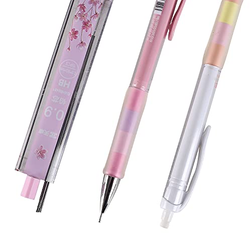 0.9 mm Mechanical Pencil Set Including 4 pcs Mechanical Pencils with 4 Tubes HB Lead Refills and 4pcs Erasers for Writing Draft, Drawing, Sketch, Architecture - color: 02330