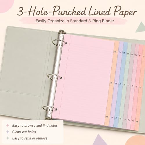 gisgfim 100 Sheets 3 Hole Punched Lined Refill Paper 8 x 10.5 Inch Loose Leaf Paper 3-Ring Binders College Ruled Notebooks Planner Inserts Thicken for Writing School Office Home Supplies(Dreamy) - color: Dreamy