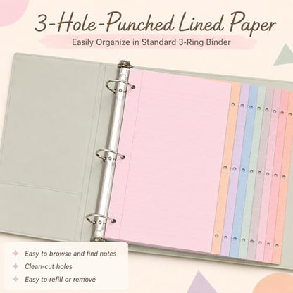gisgfim 100 Sheets 3 Hole Punched Lined Refill Paper 8 x 10.5 Inch Loose Leaf Paper 3-Ring Binders College Ruled Notebooks Planner Inserts Thicken for Writing School Office Home Supplies(Dreamy) - color: Dreamy