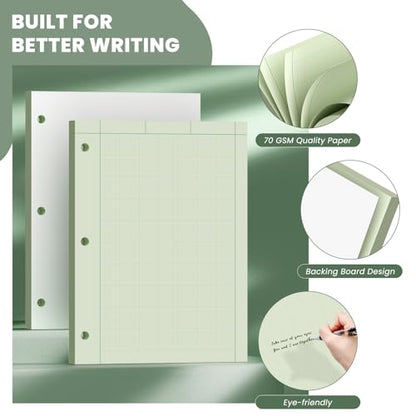 Engineering Paper 8.5 x 11, 100 Sheets Top Glue Binding Engineering Notebook, 5x5 Quad Ruled Graph Paper, 3-Hole Punched Engineering Computation Pad 8.5 x 11, Green Tint Engineering Paper Notebook - style: 1 Pack - 100 Sheets