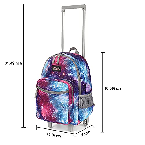 Tilami Rolling Backpack 18 inch Double Handle with Lunch Bag Wheeled Kids Backpack for Girls and Boys, Galaxy - color: Galaxy