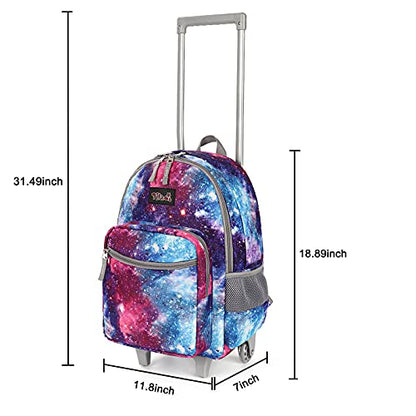 Tilami Rolling Backpack 18 inch Double Handle with Lunch Bag Wheeled Kids Backpack for Girls and Boys, Galaxy - color: Galaxy