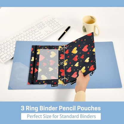 Fustylead Red and Yellow Hearts Big Capacity Pencil Bag Fits 3 Ring Binders, Waterproof Pencil Case with Clear Window for School Cosmetic Office Students Supplies 2 Pack - color: Black01