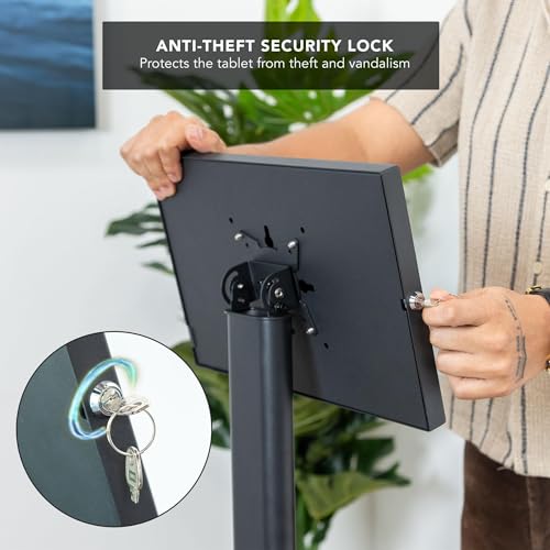 Mount-It! Anti-Theft Tablet Floor Stand Kiosk for Samsung Galaxy Tab A & S Series, Lockable Enclosure, Height Adjustable 27.66"–47.3", Commercial Kiosk Stand, Black