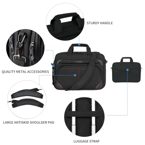 KROSER Laptop Bag 17.3 Inch Premium Laptop Briefcase, Expandable Water Repellent Laptop Shoulder Messenger Bag Durable Computer Case for Business/Travel/Men/Women (Black/Red) | Expandable design, padded laptop compartment, luggage strap for business and t