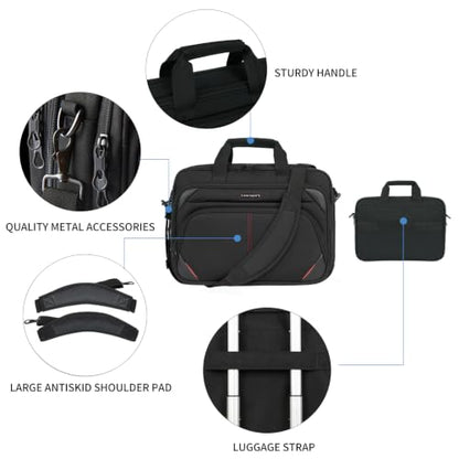 KROSER Laptop Bag 17.3 Inch Premium Laptop Briefcase, Expandable Water Repellent Laptop Shoulder Messenger Bag Durable Computer Case for Business/Travel/Men/Women (Black/Red) | Expandable design, padded laptop compartment, luggage strap for business and t