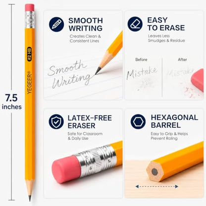 240 Pack #2 HB Pre-Sharpened Wood-Cased Graphite Pencils Bulk Pack with 24 Pencil Sharpeners and Top Erasers, for Writing, Drawing and Sketching, School, Classroom, Office & Standardized Testing (240)