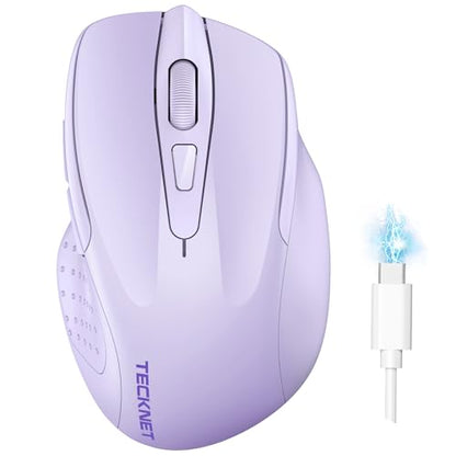 TECKNET Wireless Mouse, BT 5.0/2.4G, Rechargeable 6-DPI Silent, Lavender | Bluetooth 5.0/3.0 & USB A, 2-Device Easy Switch, Wide OS Compatible, 6 Buttons, 6-DPI up to 4800, Ergonomic for S to M Hands - color: Lavender