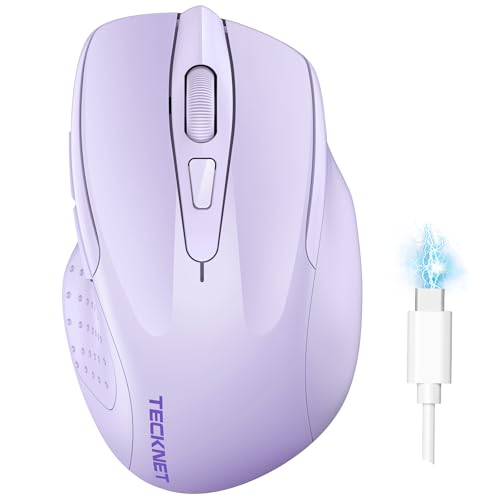 TECKNET Wireless Mouse, BT 5.0/2.4G, Rechargeable 6-DPI Silent, Lavender | Bluetooth 5.0/3.0 & USB A, 2-Device Easy Switch, Wide OS Compatible, 6 Buttons, 6-DPI up to 4800, Ergonomic for S to M Hands - color: Lavender