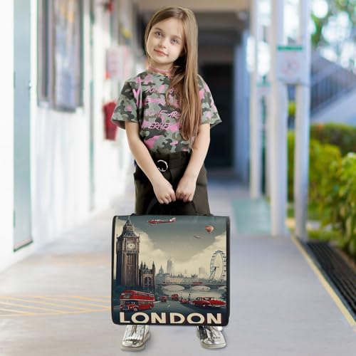 3 Ring Zipper Binder London City Landscape Binders Bag with Shoulder Strap 500 Sheets Paper Organizer Trapper Keeper Documents Storage File Folder for School Office - color: A2845