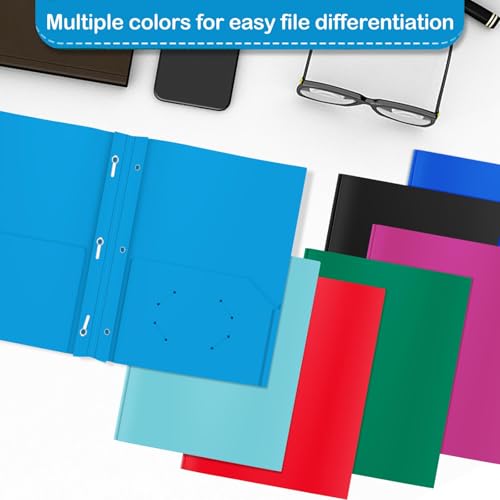 ViVin 12 Pack Plastic Folders with Pockets and Prongs, Heavy Duty 2 Pocket Folders with 3-Prong Fasteners, Poly File Holds 8-1/2" x 11" Paper for School Office Home (Sky Blue) - color: Sky Blue, size: 12 PACK