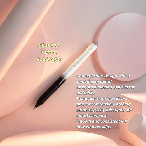 Fengtaiyuan Retractable Gel Pens, 1.0mm Bold Point Quick Dry True Blue Ink, 6 Pack, Gradient Black-White Barrel with Ergonomic Non-Slip Grip, Smooth Writing for Color Coding Grading Office School - color: BlueFRW10P6