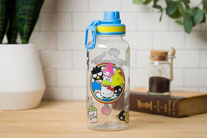Silver Buffalo Sanrio Hello Kitty and Friends Featuring Badtz-Maru, Pompompurin, Keroppi, My Melody, Tuxedo Sam, Cinnamoroll, and Chococat Plastic Bottle with Sticker Set, 32 Ounces | Badtz-Maru, Pompompurin, Keroppi, My Melody, Tuxedo Sam, Cinnamoroll, C