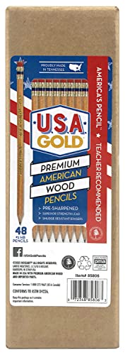 RoseArt U.S.A. Gold Pre-Sharpened American Wood Cased #2 HB Natural Pencils, 48 Pack - color: Natural, size: 1 Count (Pack of 48)